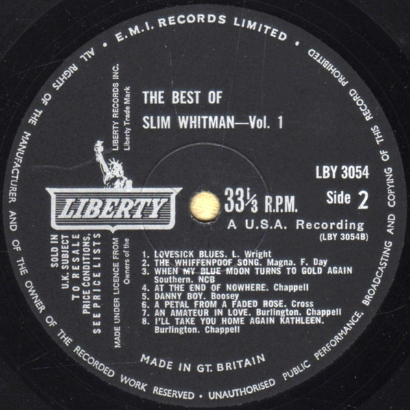 Slim Whitman - Best Of  Volume One - Used Vinyl Record image 4