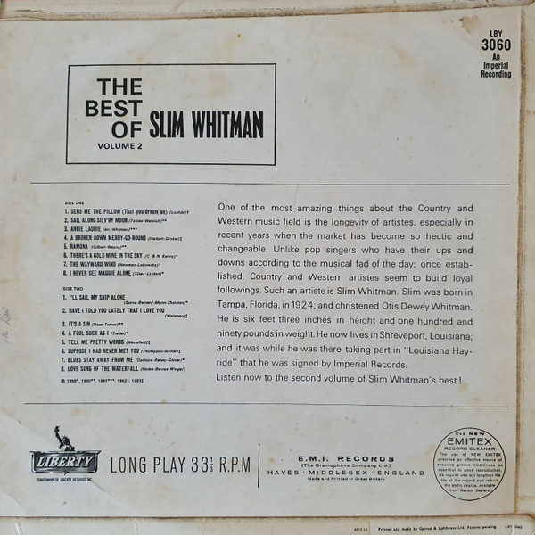 Slim Whitman - Best Of  Volume 2 - Used Vinyl Record image 2