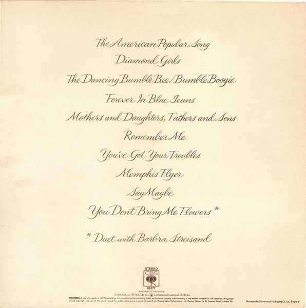 Neil Diamond - You Don't Bring Me Flowers - Used Vinyl Record image 2