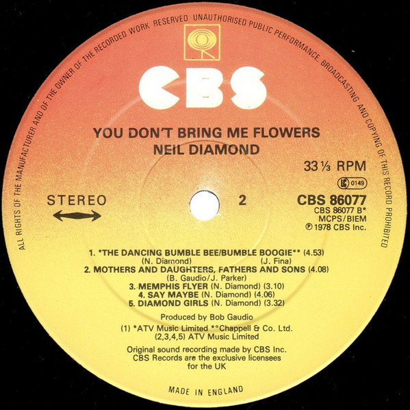 Neil Diamond - You Don't Bring Me Flowers - Used Vinyl Record image 4