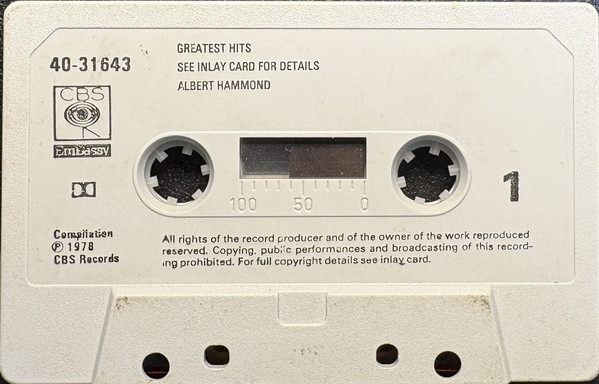 Albert Hammond - Greatest Hits - CBS - Used Cassette image 4