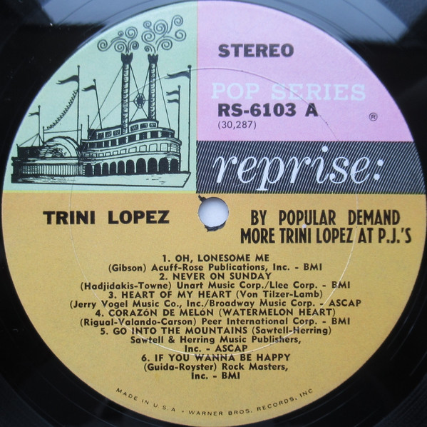 Trini Lopez - By Popular Demand More  At P.J.'s - Used Vinyl Record image 3