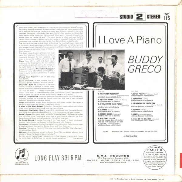 Buddy Greco - I Love A Piano - Used Vinyl Record image 2