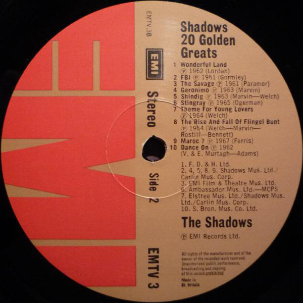 Shadows - 20 Golden Greats - Used Vinyl Record image 4
