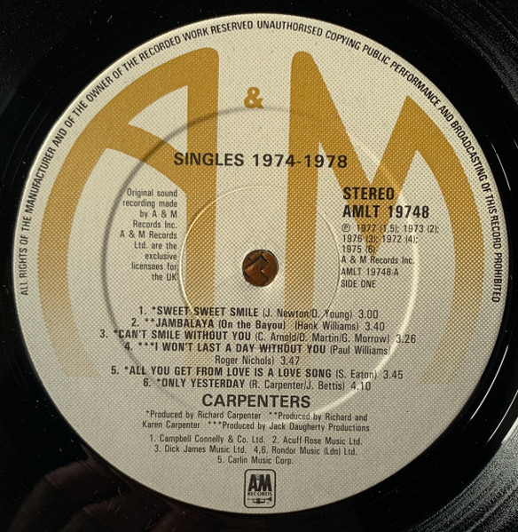 Carpenters - Singles 1974-1978 - Used Vinyl Record image 3