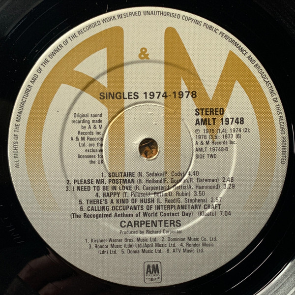 Carpenters - Singles 1974-1978 - Used Vinyl Record image 4