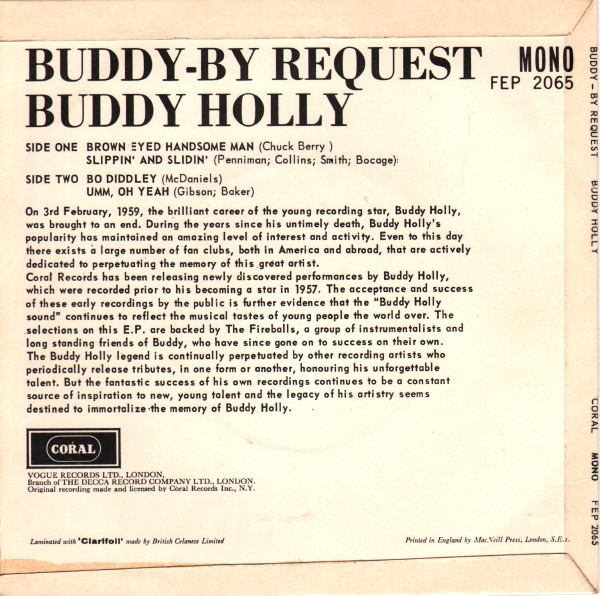 Buddy Holly - Buddy - By Request - Used Vinyl Record 7" image 2