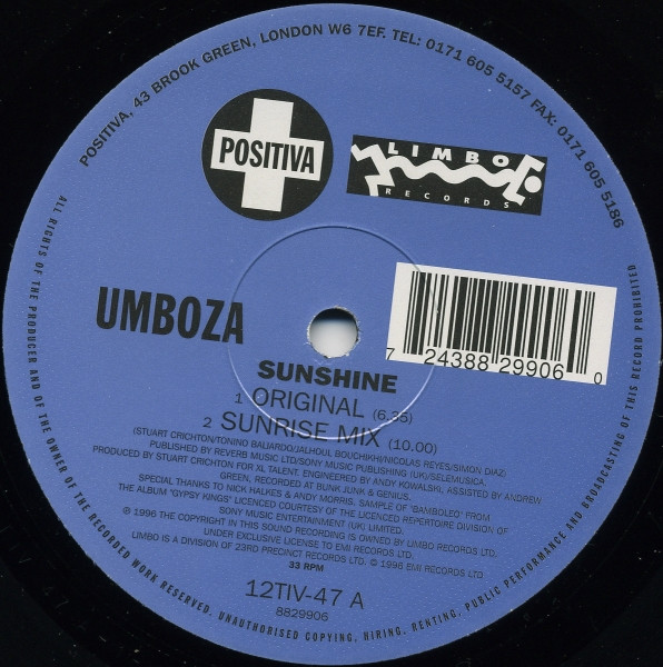 Umboza - Sunshine - Used Vinyl Record 12" image 2