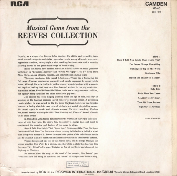 Jim Reeves - Have I Told You Lately That I Love You? - Used Vinyl Rec image 2