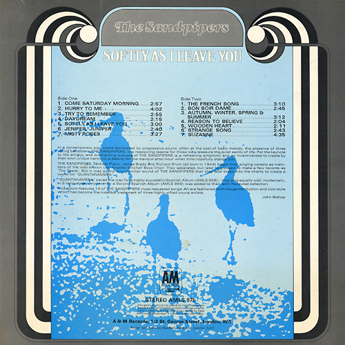 Sandpipers - Softly As I Leave You - Used Vinyl Record image 2