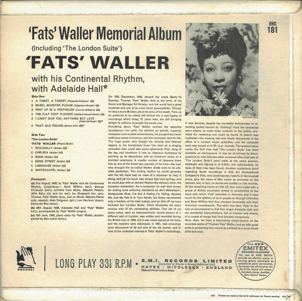 Fats Waller - Memorial Album - Used Vinyl Record image 2