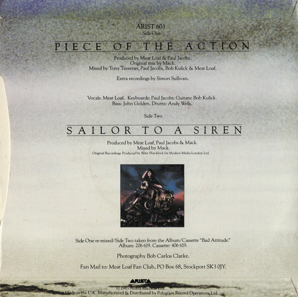 Meat Loaf - Piece Of The Action - Used Vinyl Record 7" image 2