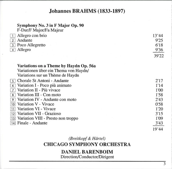 Johannes Brahms - Symphonies No. 3 / Variations On A Theme By Haydn - image 5