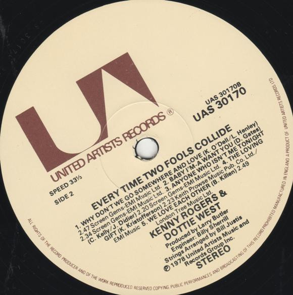 Kenny Rogers - Every Time Two Fools Collide - Used Vinyl Record image 4