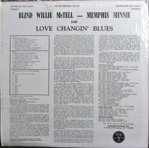 Blind Willie McTell - Love Changin' Blues - Used Vinyl Record image 2