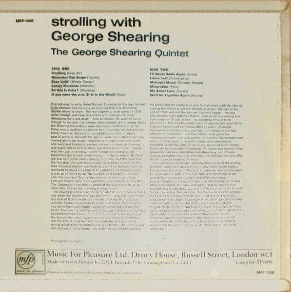 George Shearing Quin - Strolling With George Shearing - Used Vinyl Re image 2