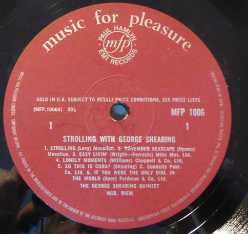 George Shearing Quin - Strolling With George Shearing - Used Vinyl Re image 3