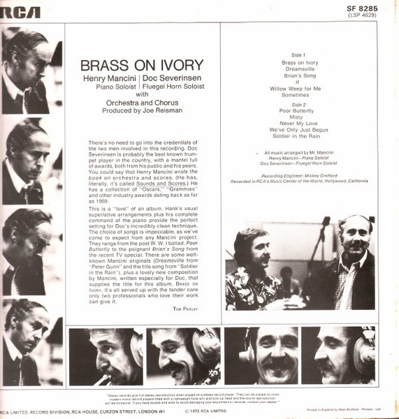 Henry Mancini - Brass On Ivory - Used Vinyl Record image 2