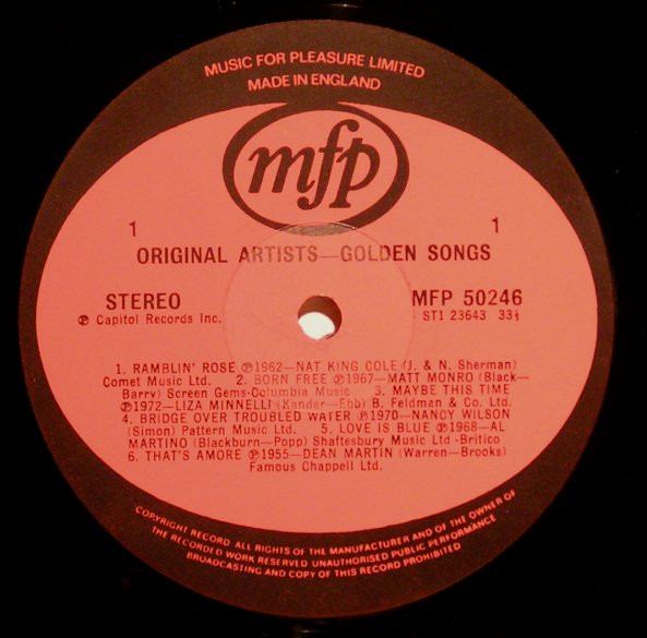Various - Original Artists - Golden Songs - Used Vinyl Record image 3