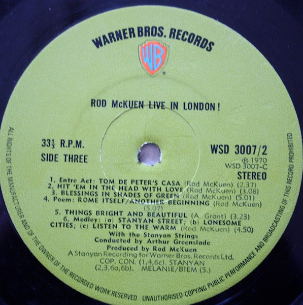 Rod McKuen - Live In London! - Used Vinyl Record image 6