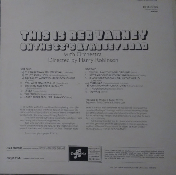 Reg Varney - This Is  On The 88's At Abbey Road - Used Vinyl Record image 2
