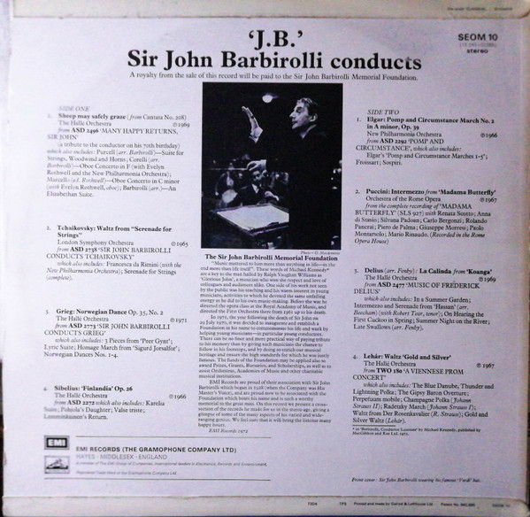 Sir John Barbirolli - 'J.B.'  Conducts - Used Vinyl Record image 4