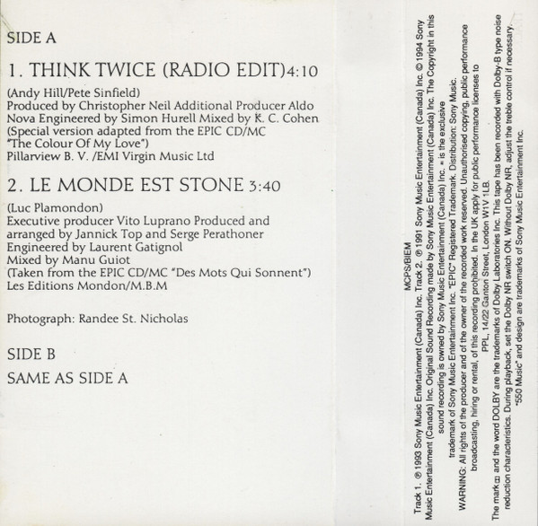 Celine Dion - Think Twice - Used Cassette image 4