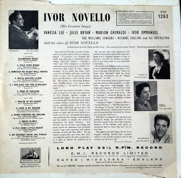 Ivor Novello - (His Greatest Songs) - Used Vinyl Record image 2
