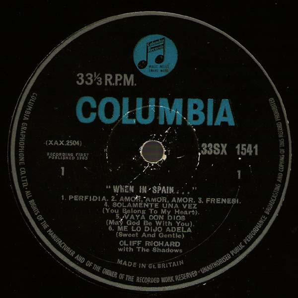 Cliff Richard & The - When In Spain... - Used Vinyl Record image 3