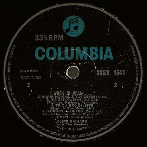 Cliff Richard & The - When In Spain... - Used Vinyl Record image 4
