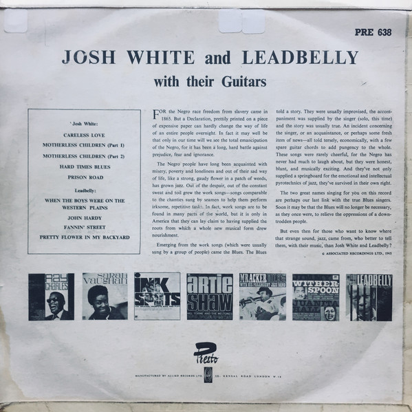 Josh White - With Their Guitars - Used Vinyl Record image 2