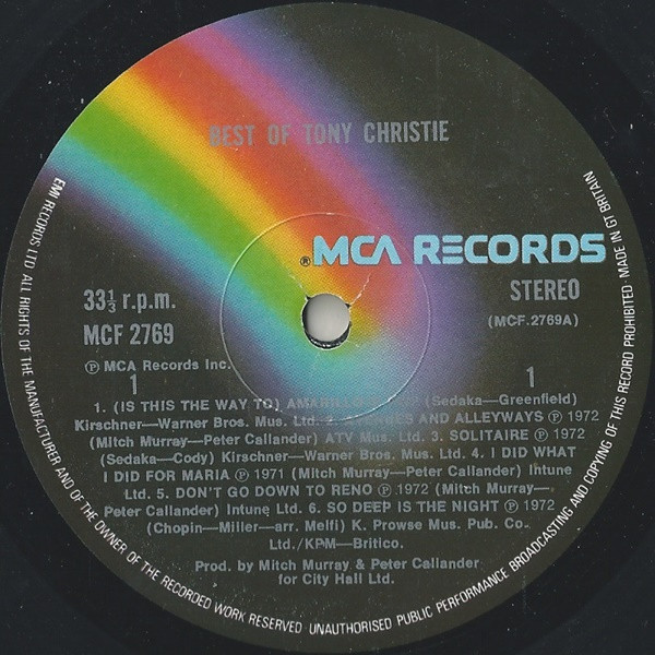Tony Christie - Best Of - Used Vinyl Record image 3