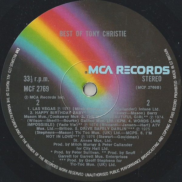 Tony Christie - Best Of - Used Vinyl Record image 4
