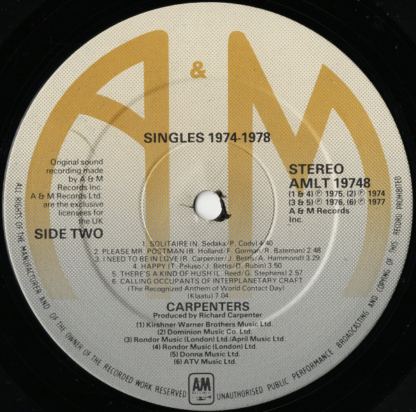 Carpenters - Singles 1974-1978 - Used Vinyl Record image 5