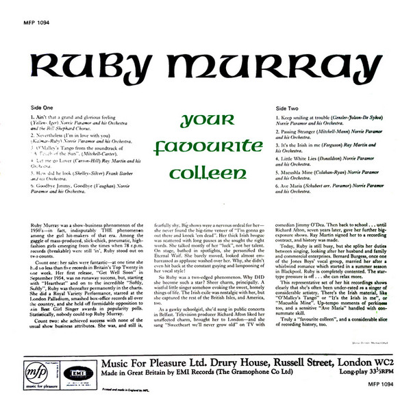 Ruby Murray - Your Favourite Colleen - Used Vinyl Record image 2