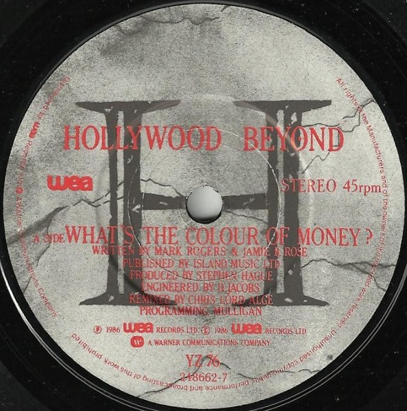 Hollywood Beyond - What's The Colour Of Money? - Used Vinyl Record 7" image 3