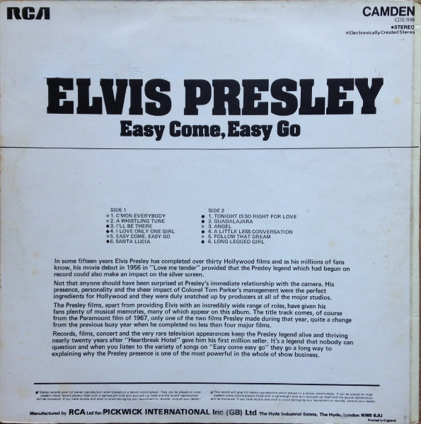 Elvis Presley - Easy Come, Easy Go - Used Vinyl Record image 2