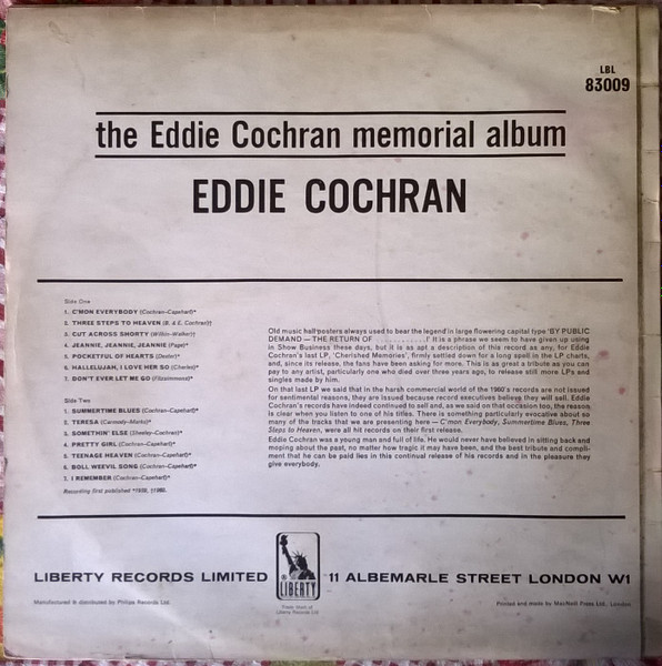 Eddie Cochran - Memorial Album - Used Vinyl Record image 2