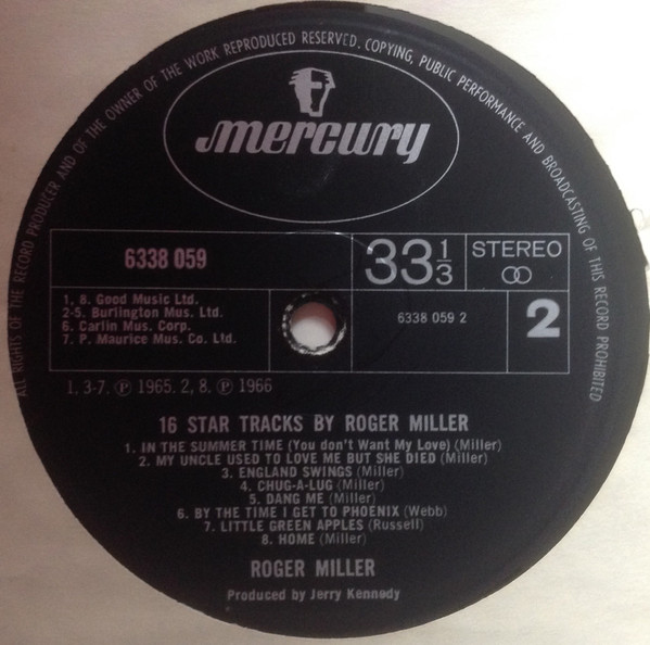 Roger Miller - 16 Startracks - Used Vinyl Record image 4