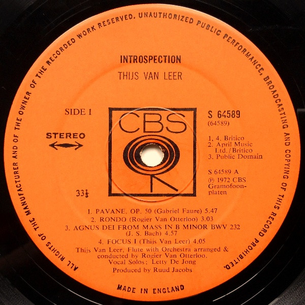 Thijs Van Leer - Introspection - Used Vinyl Record image 3