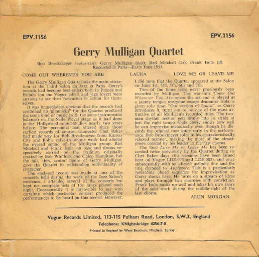 Gerry Mulligan - Paris Concert - Used Vinyl Record 7" image 2