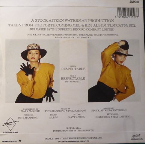 Mel & Kim - Respectable - Used Vinyl Record 7" image 2