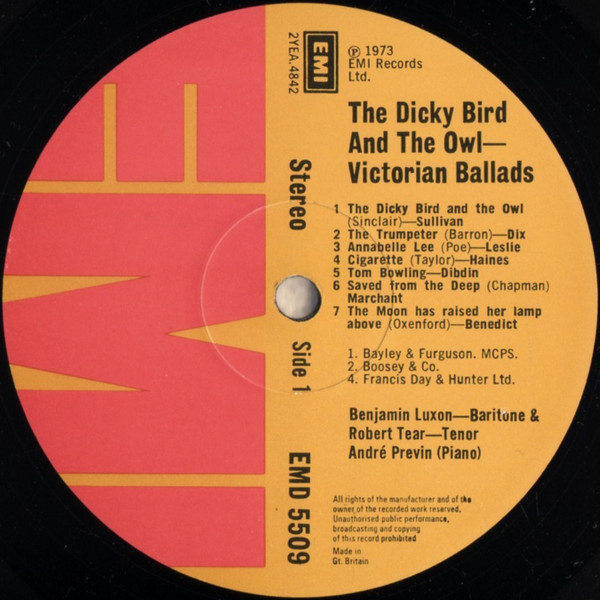 Robert Tear - Dicky Bird And The Owl (Victorian Songs And Ballads) - Us image 4