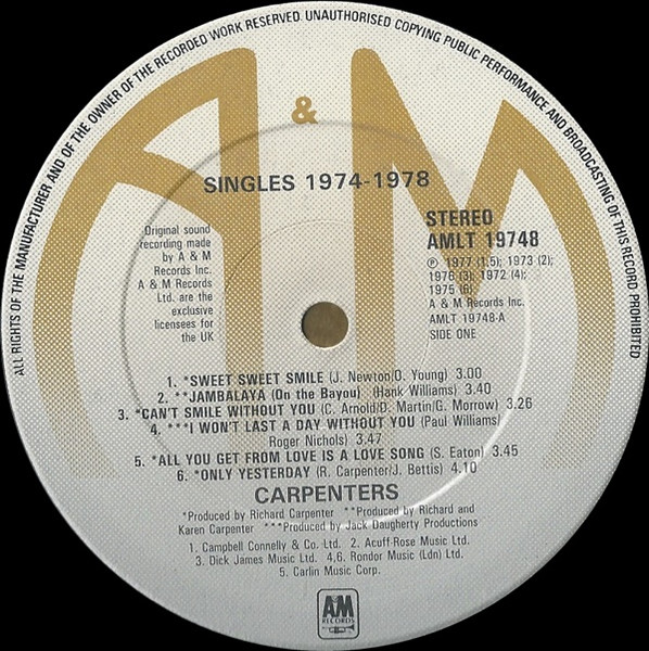 Carpenters - Singles 1974-1978 - Used Vinyl Record image 3