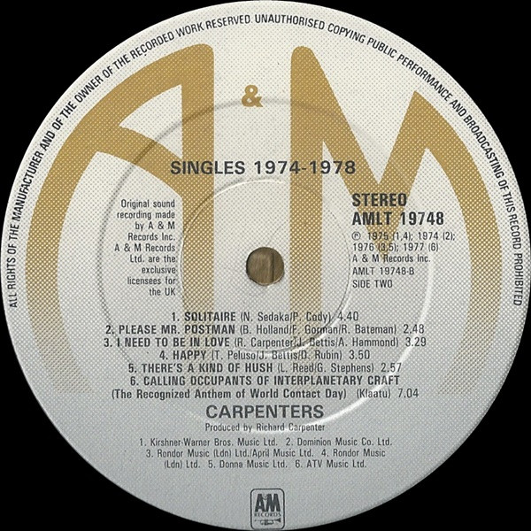 Carpenters - Singles 1974-1978 - Used Vinyl Record image 4