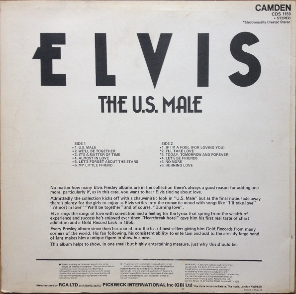 Elvis Presley - U.S. Male - Used Vinyl Record image 2