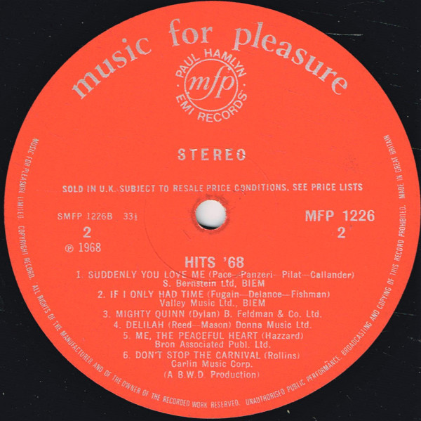 Unknown Artist - Hits '68 - Used Vinyl Record image 4