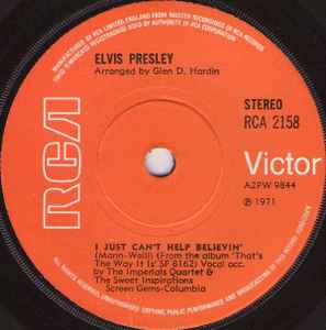 Elvis Presley - I Just Can't Help Believin' - Used Vinyl Record 7" image 1