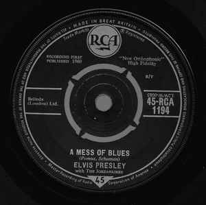 Elvis Presley - A Mess Of Blues - Used Vinyl Record 7" image 1