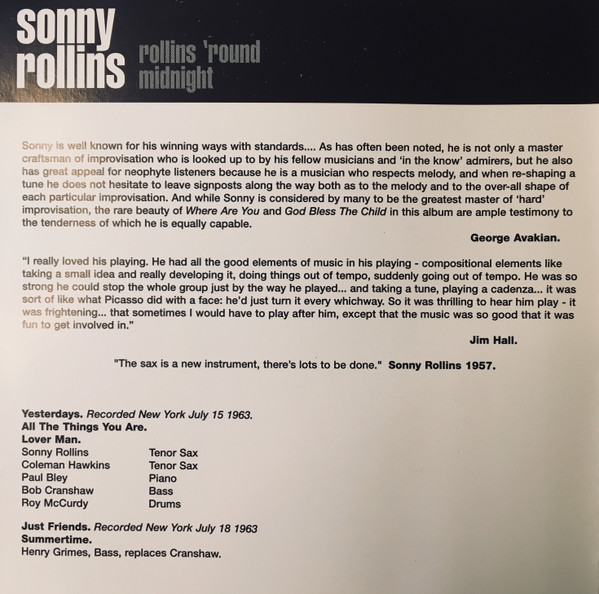 Sonny Rollins - Rollins 'Round Midnight - Used CD image 2